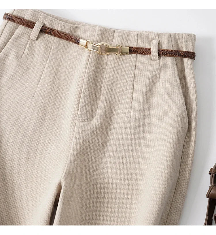 High-Waist Wide Leg Trousers for Women – Tailored Polyester Workwear with Belt