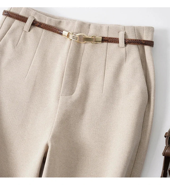 High-Waist Wide Leg Trousers for Women – Tailored Polyester Workwear with Belt