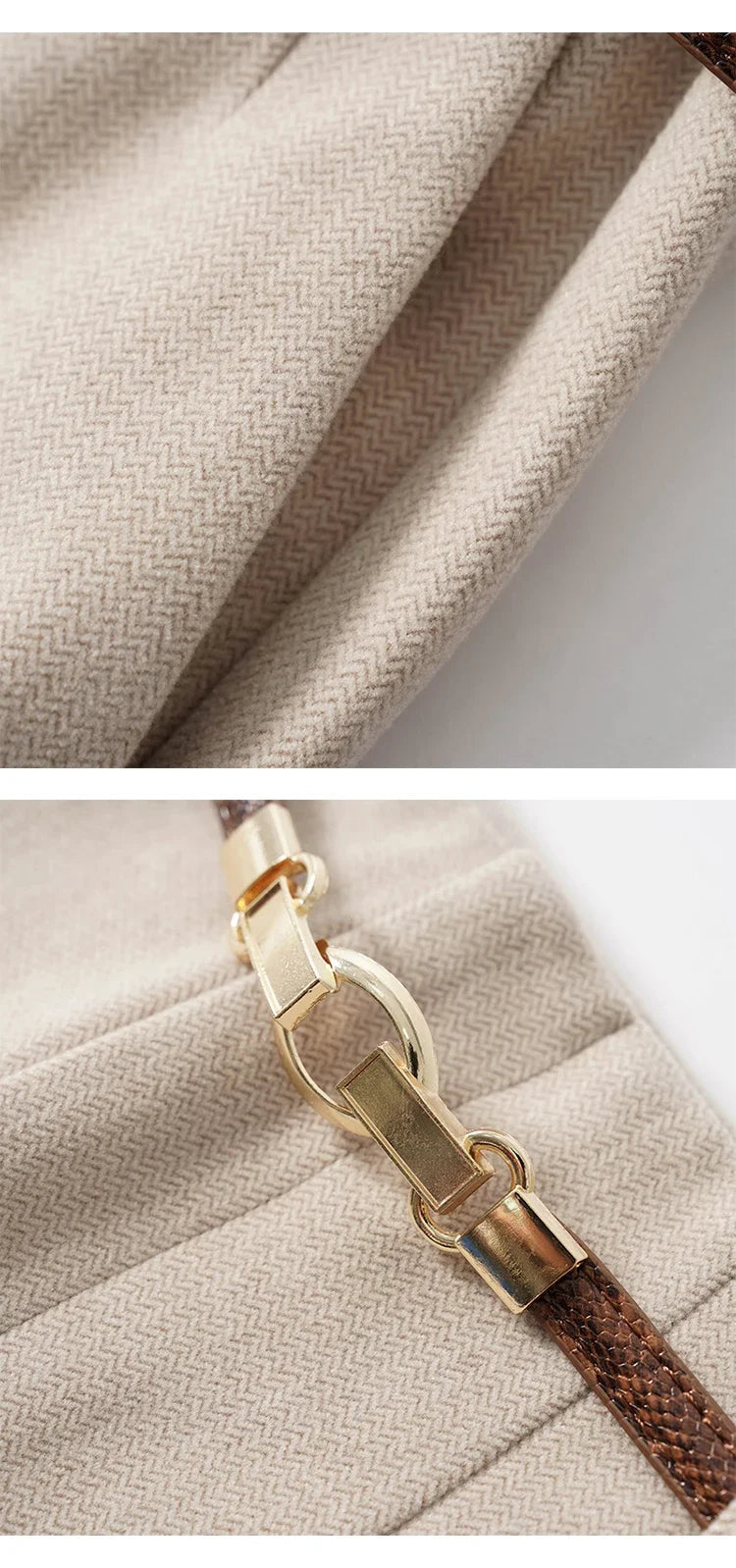 High-Waist Wide Leg Trousers for Women – Tailored Polyester Workwear with Belt