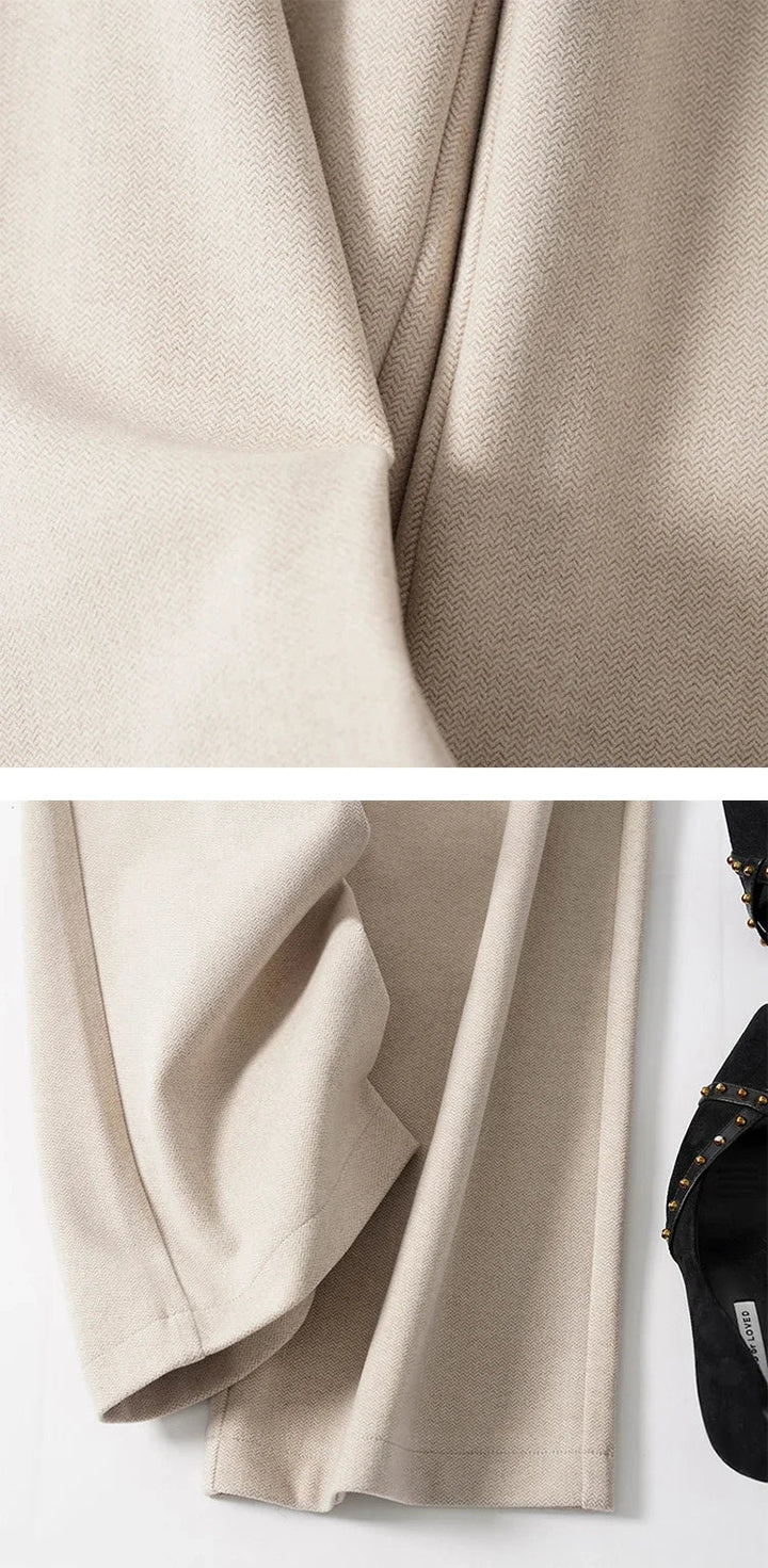High-Waist Wide Leg Trousers for Women – Tailored Polyester Workwear with Belt